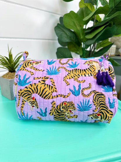 Tiger Quilted Cosmetics Bag