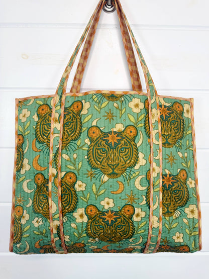 Jade Celestial Tiger Large Tote Bags | Quilted Tote