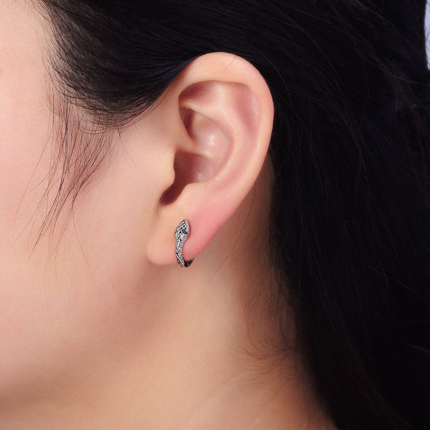 Green Eyed + Scaled Snake Huggie Earrings