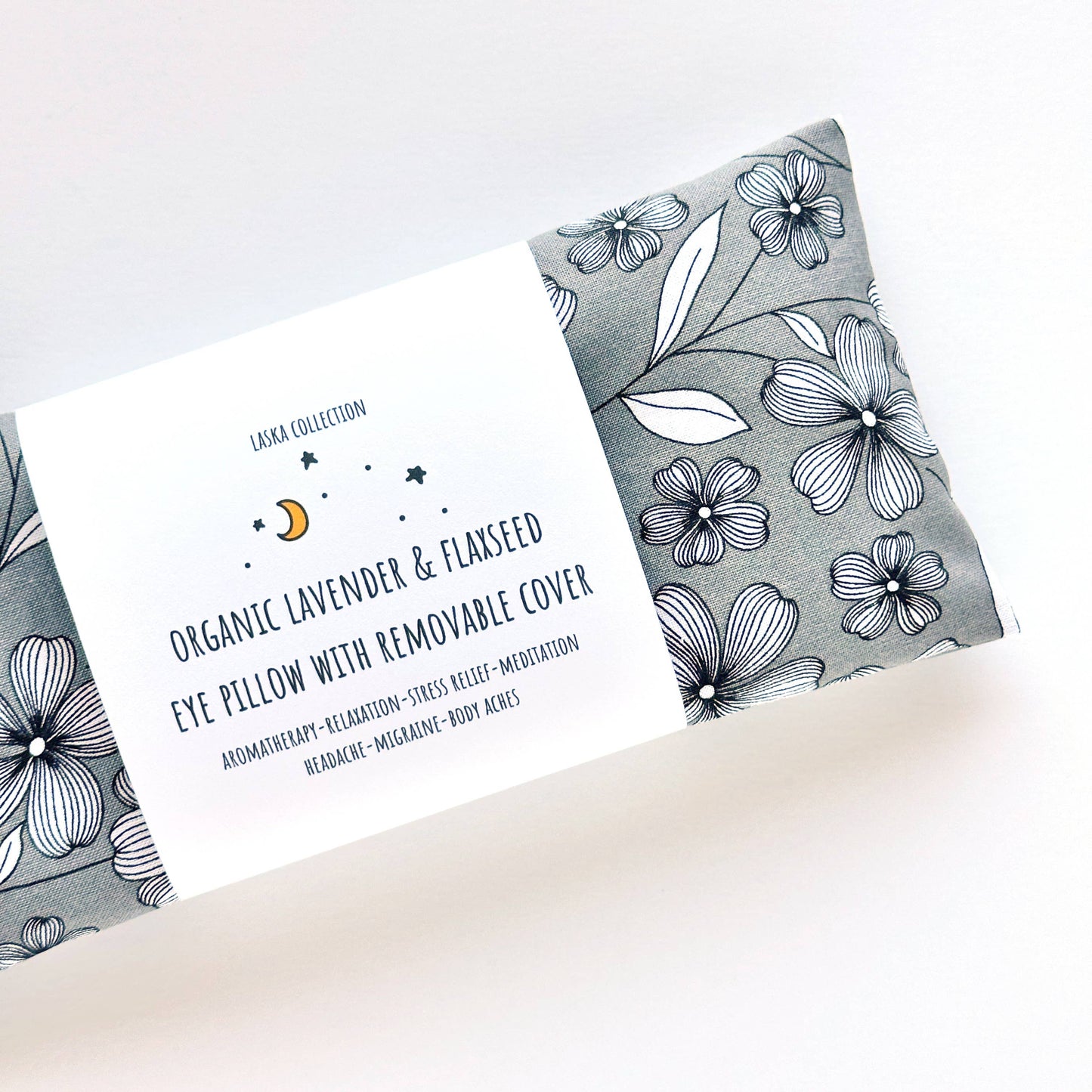 Gray Floral Organic Lavender and Flaxseed Eye Pillow