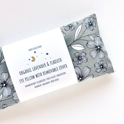Gray Floral Organic Lavender and Flaxseed Eye Pillow