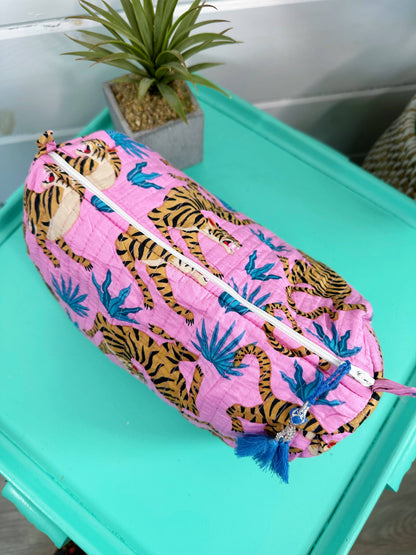 Pink Tiger Quilted Cosmetics Bag