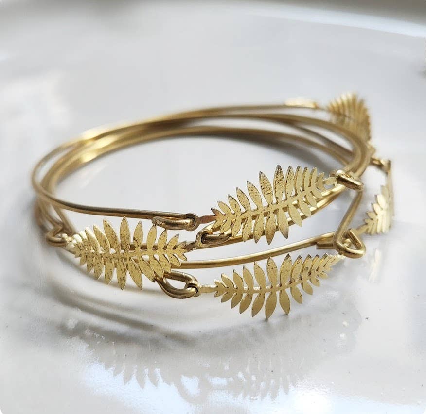 Fern Leaf Stackable Brass Bangle Bracelets