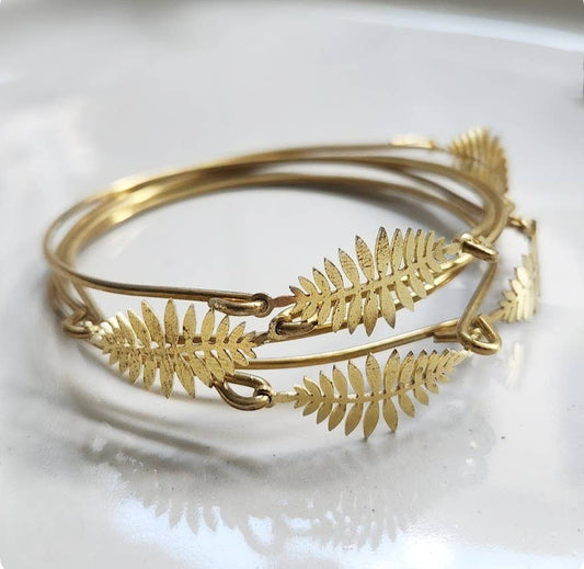 Fern Leaf Stackable Brass Bangle Bracelets