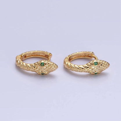 Green Eyed + Scaled Snake Huggie Earrings