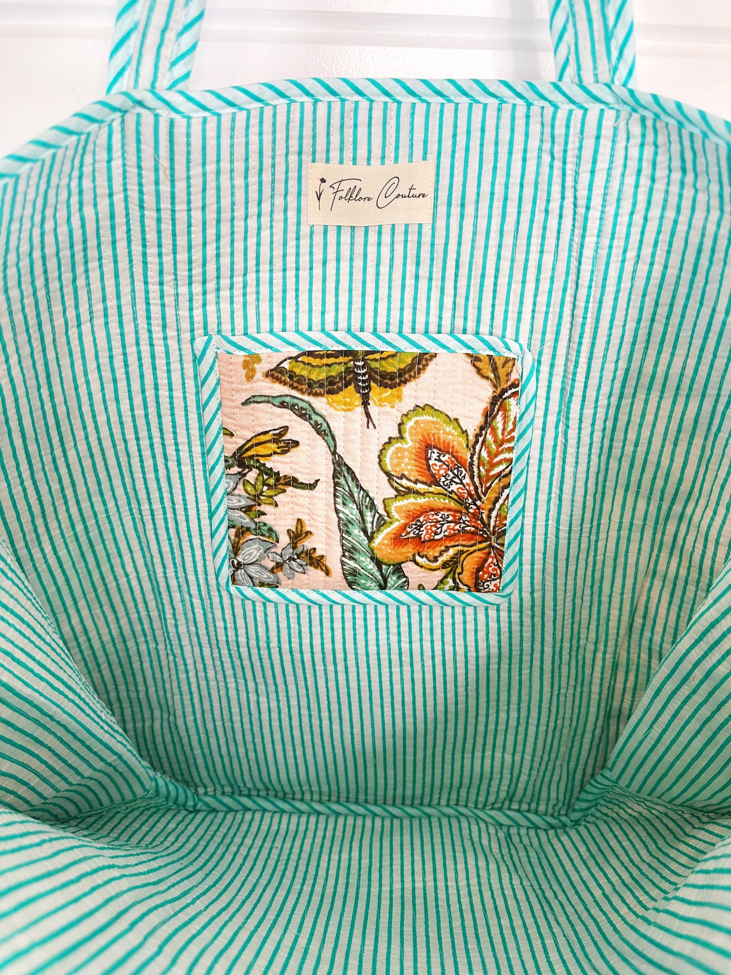 Peach Botanical Quilted Tote Bag | Botanical Tote Bag