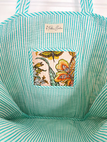 Peach Botanical Quilted Tote Bag | Botanical Tote Bag