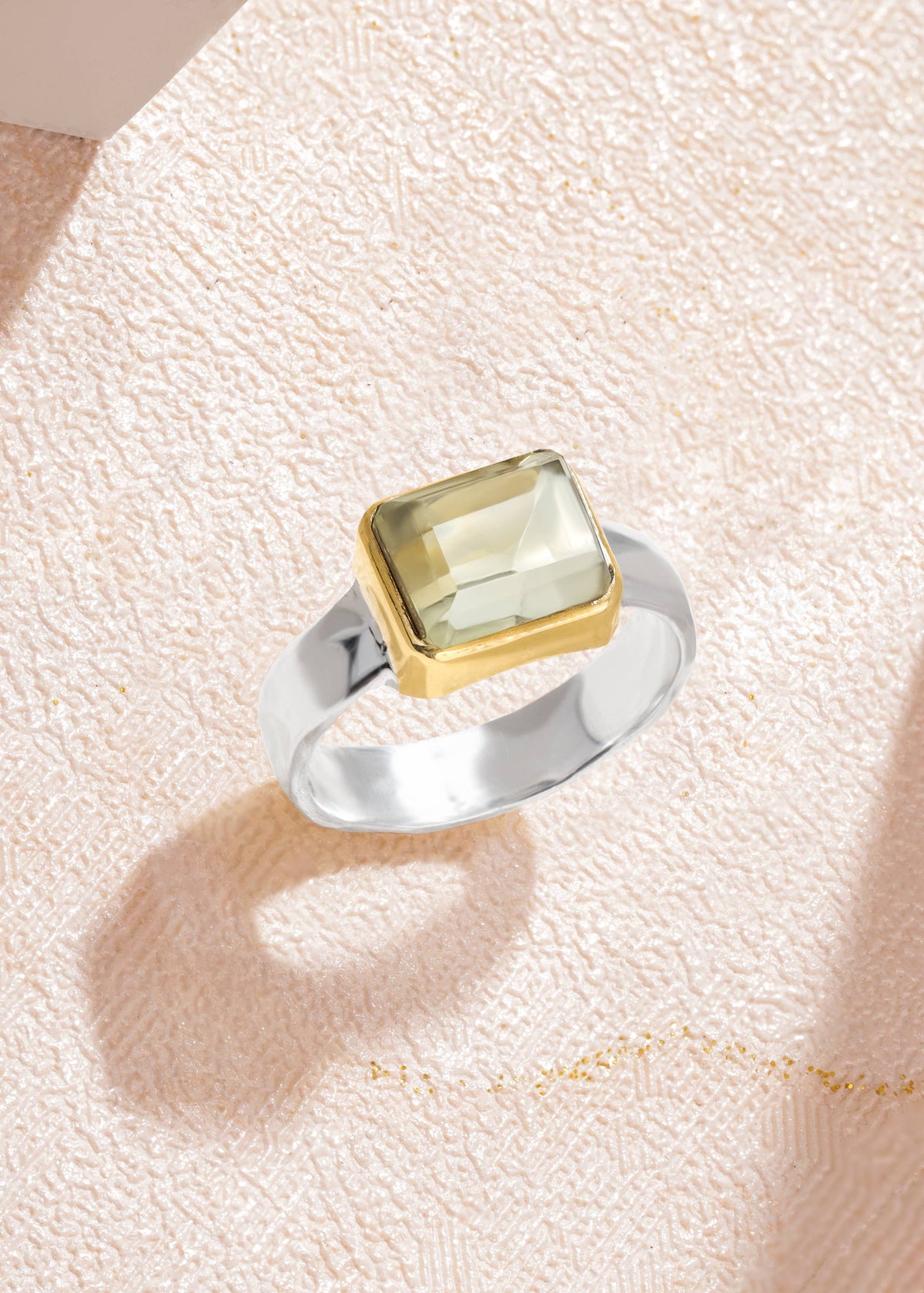 Green Amethyst + Mixed Metal Ring