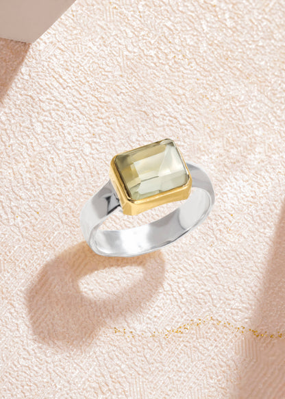 Green Amethyst + Mixed Metal Ring