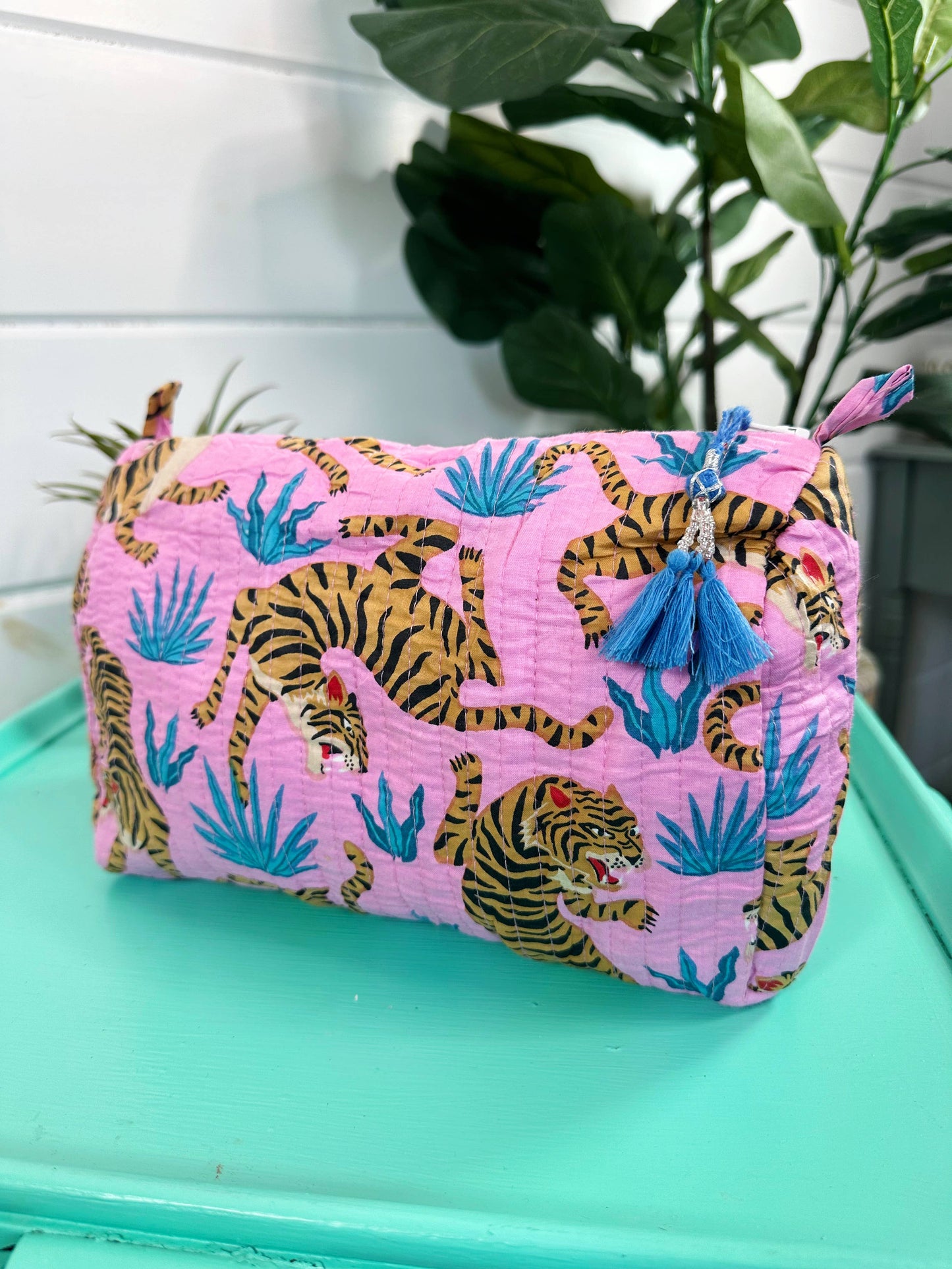 Pink Tiger Quilted Cosmetics Bag