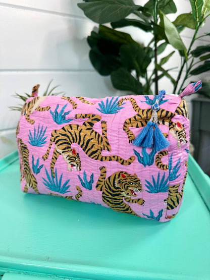 Pink Tiger Quilted Cosmetics Bag