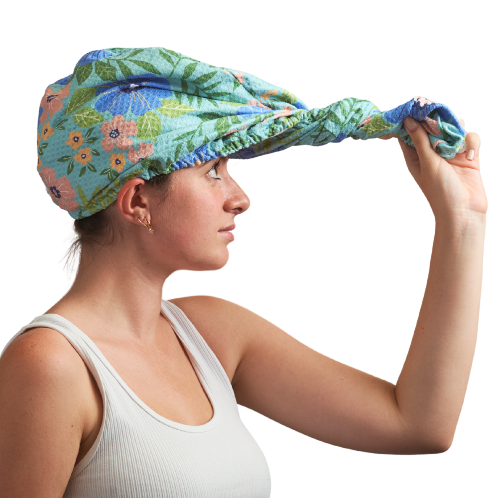 Garden in Turquoise - Hair Towel Wrap