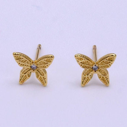 Gold Artisan Butterfly Stud Earrings