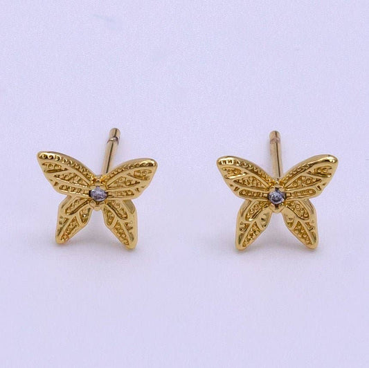 Gold Artisan Butterfly Stud Earrings