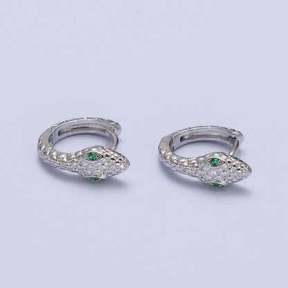 Green Eyed + Scaled Snake Huggie Earrings