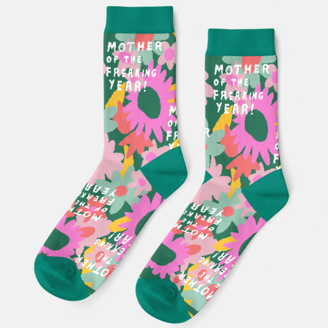 Mother of the Freakin Year - Flower Mama Crew Socks