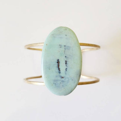 Blue Robin's Egg Agate and Brass Adjustable Cuff Bracelet