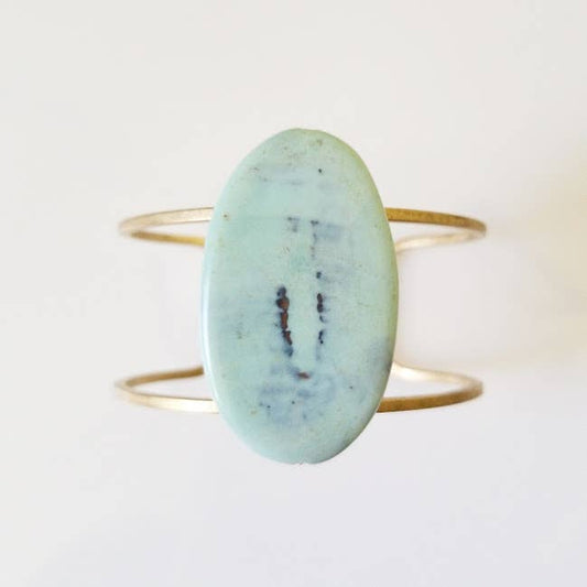 Blue Robin's Egg Agate and Brass Adjustable Cuff Bracelet