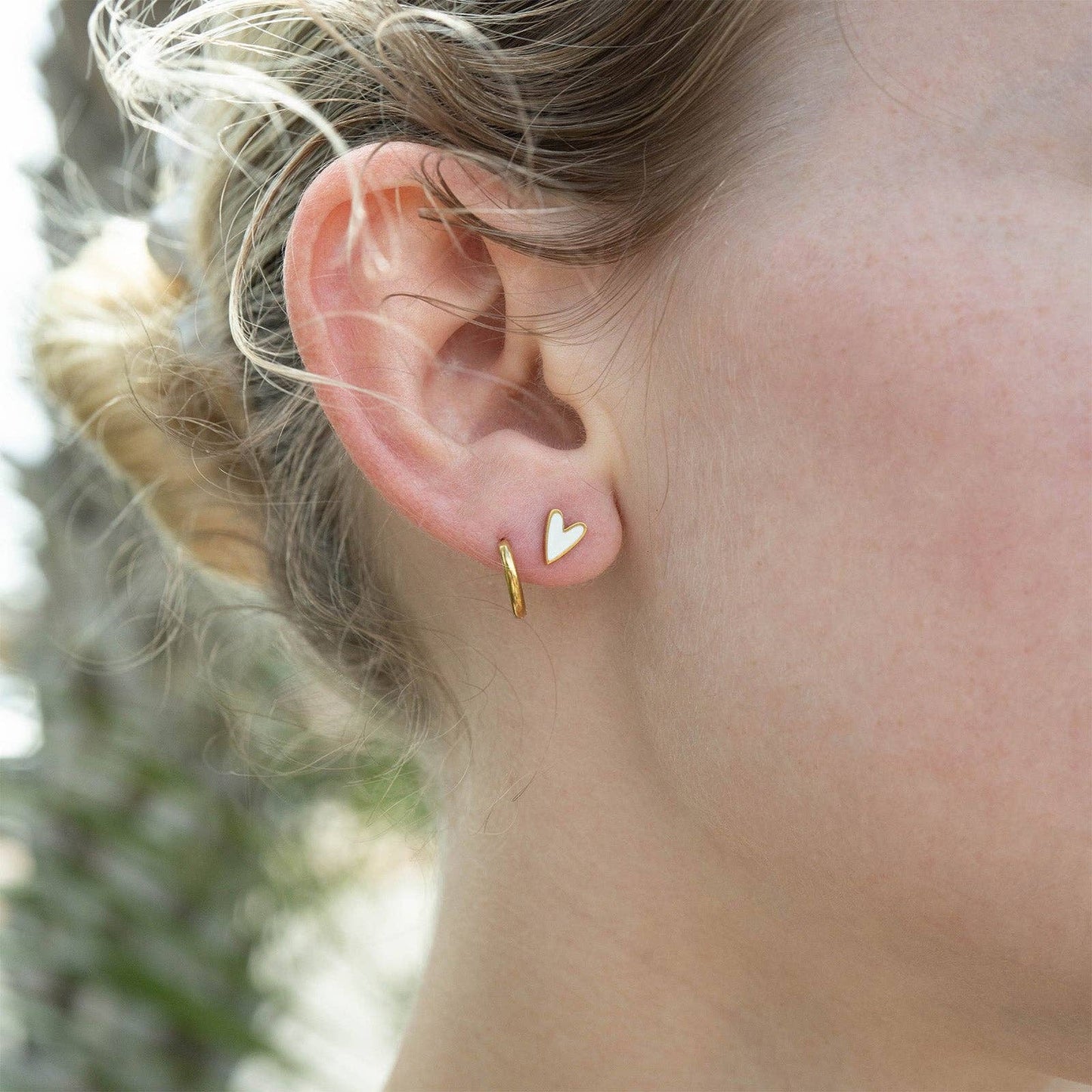 White + Stainless Steel Heart Stud Earrings