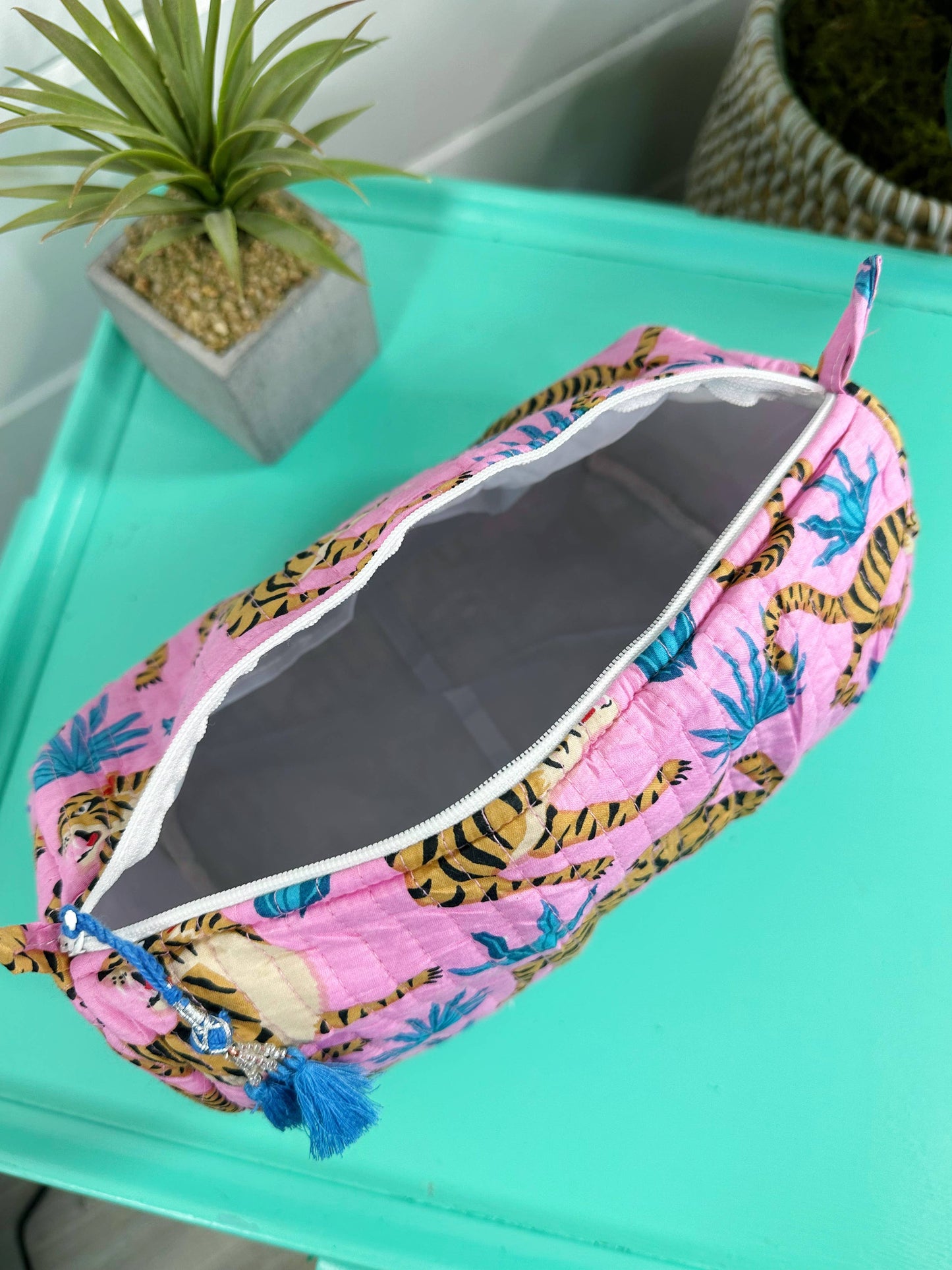 Pink Tiger Quilted Cosmetics Bag