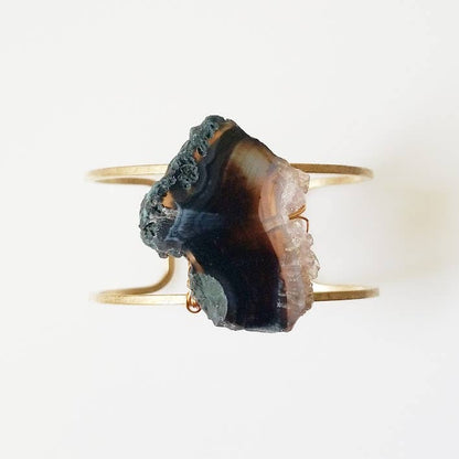 Wire Wrapped Amethyst Druzy and Brass Cuff Bracelet