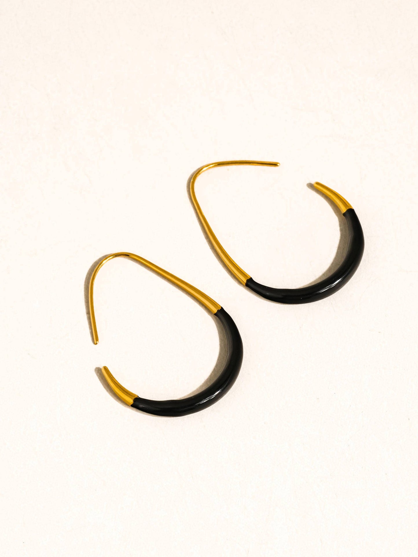 Black + Gold Enamel Open Hoop Earrings