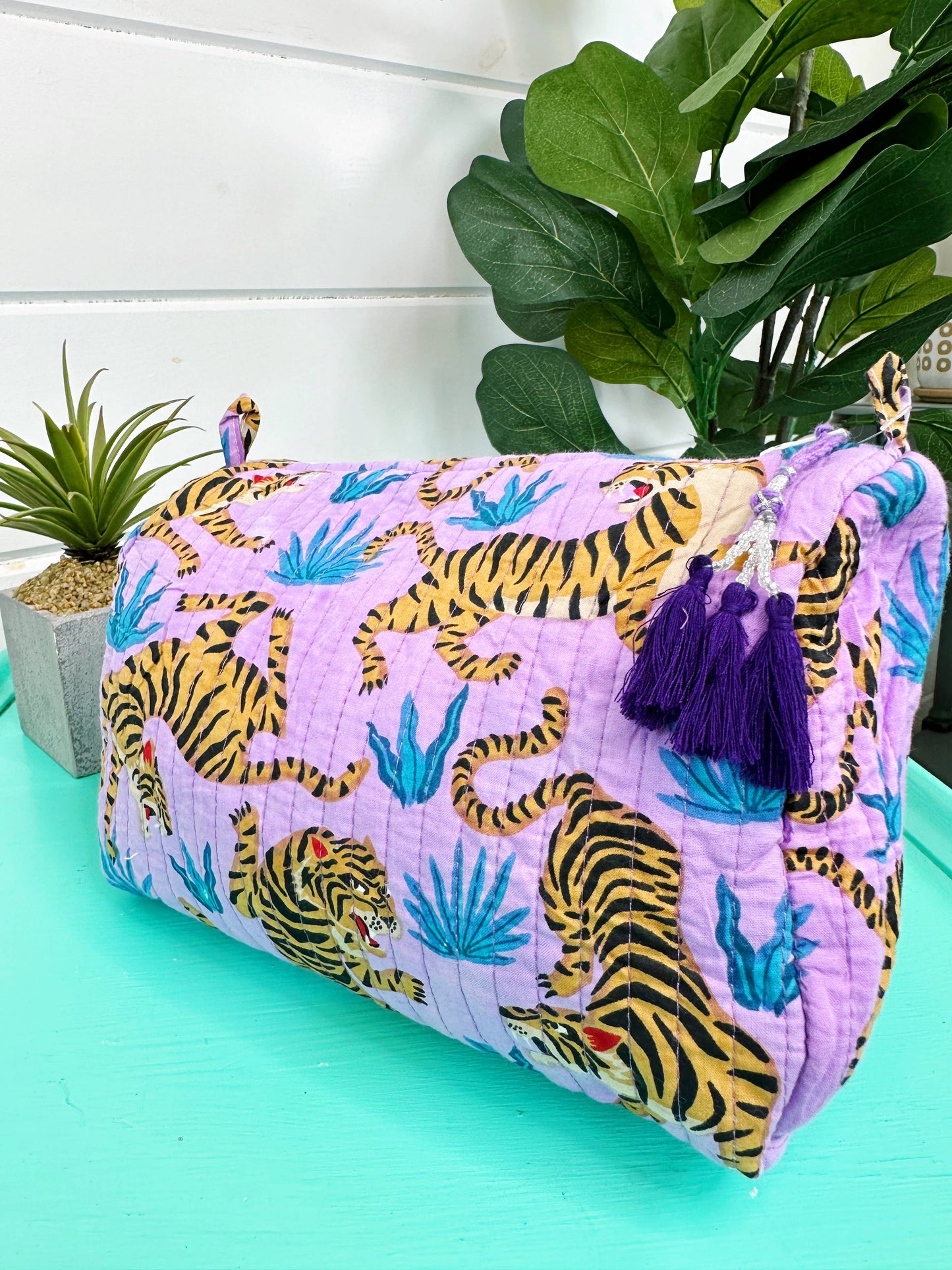 Tiger Quilted Cosmetics Bag