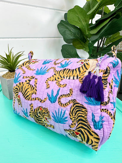 Tiger Quilted Cosmetics Bag