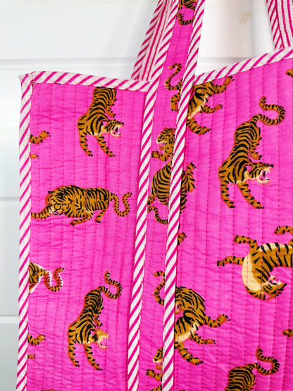 Bright Pink Tiger Tote Bag