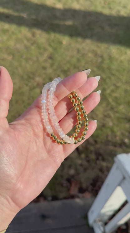 Rainbow Moonstone + Gold (Half) Beaded Bracelet