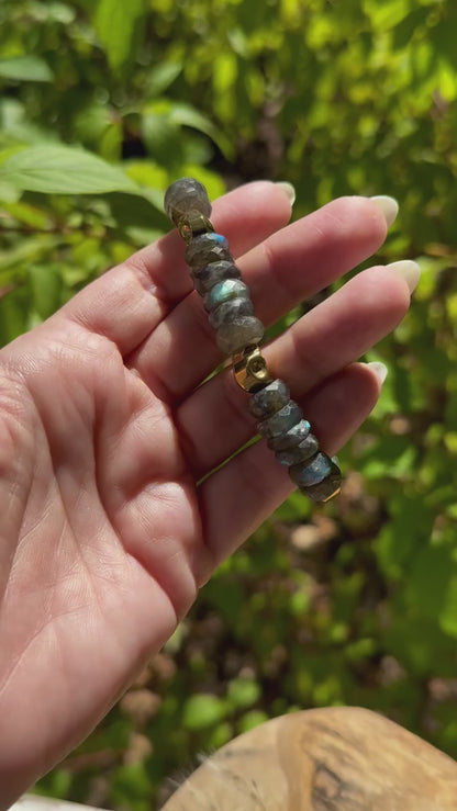 Labradorite + Gold Skull Bracelet